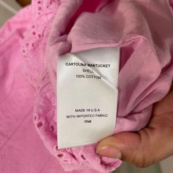 Cartolina Nantucket Dress Womens No Sz Eyelet Bubble Gum Pink Hamptons Yachtcore - Picture 6 of 7
